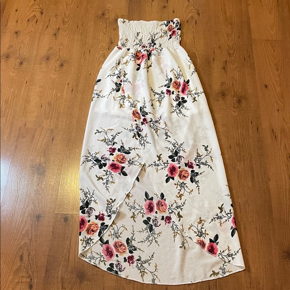 Dresses & Skirts - Floral Print Dress - Cream and Pink